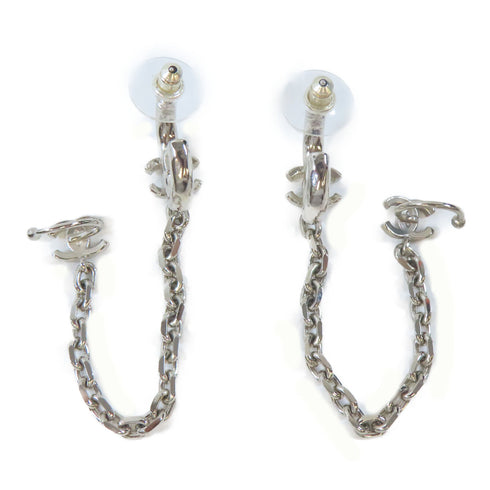 CHANEL CC Pierced Earrings With Ear Cuffs Metal Crystal Silver