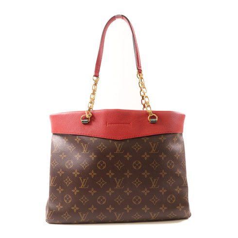 LOUIS VUITTON LV GHW Pallas Shopper Shoulder Bag Monogram Brown/Red M51197