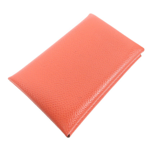 HERMES PHW Calvi Card Case 078475CK Epsom Leather Pink