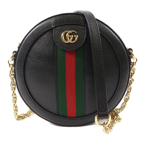 GUCCI GG GHW Ophidia GG Mini Round Shoulder Crossbody Bag 550618 Calfskin Black