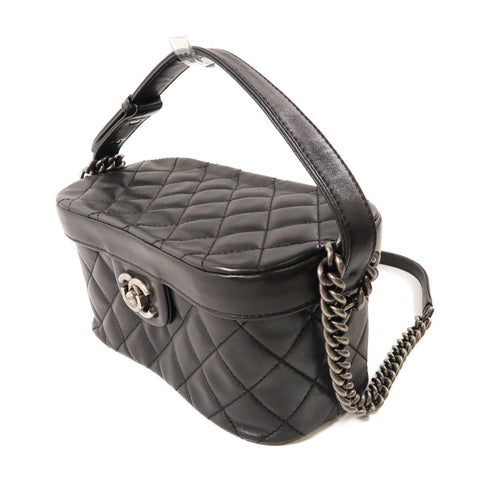 CHANEL CC Boy Vanity Case 2 Way Shoulder Bag Lambskin Leather Black