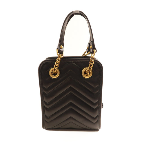GUCCI GG GHW GG Marmont 2Way Shoulder Handbag Calfskin Leather 696123 Black
