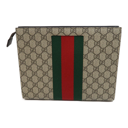 GUCCI GG SHW Clutch Bag 475316 Coated Canvas Brown