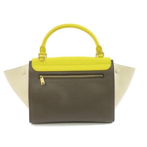 CELINE GHW Tapeze 2way Shoulder Bab Calfskin Leather Yellow Beige Brown