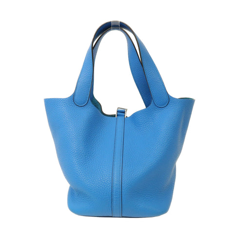 HERMES PHW Picotin MM Handbag Clemence Leather Blue