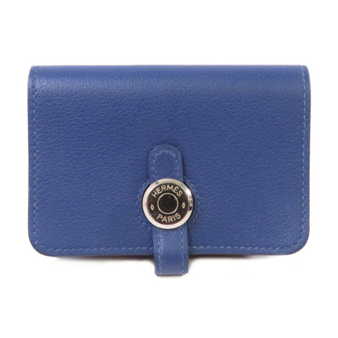 HERMES PHW Dogon Card Case Card Holder Evercolor Leather Bleu Brighton Blue