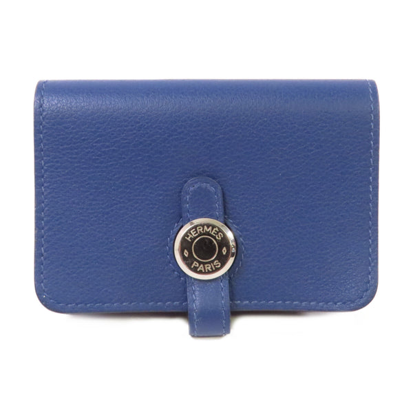 HERMES PHW Dogon Card Case Card Holder Evercolor Leather Bleu Brighton Blue
