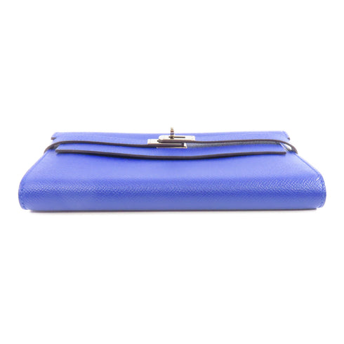 HERMES PHW Kelly Wallet Long Wallet Epsom Leather Bleu Electrique/Blue
