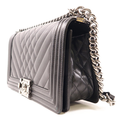 CHANEL CC SHW Boy 25 Chain Shoulder Bag A67086 Lambskin Leather Black