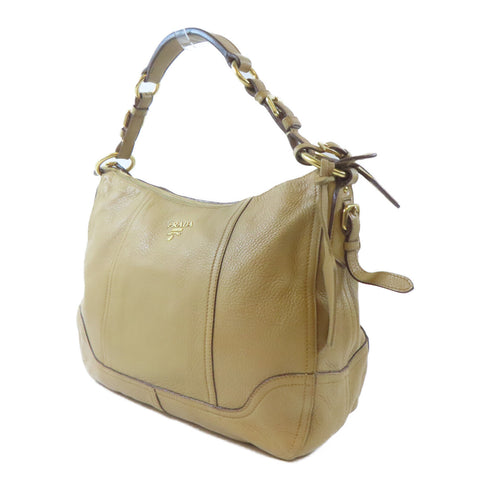 PRADA GHW Shoulder Handbag BR3575 Calfskin Leather Khaki