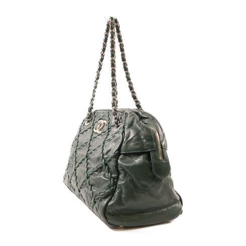 CHANEL CC SHW Chain Shoulder Bag Calfskin Leather Green v4