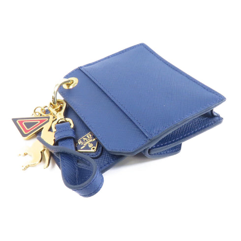 PRADA GHW Card Case Charm Saffiano Leather Blue