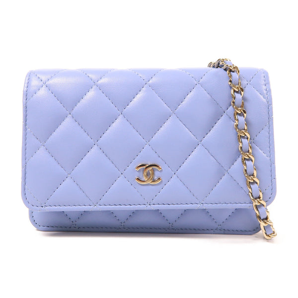 CHANEL CC GHW WOC Wallet On Chain Shoulder Bag Lambskin Leather Light Blue