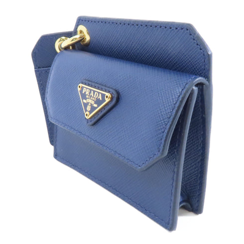 PRADA GHW Card Case Charm Saffiano Leather Blue