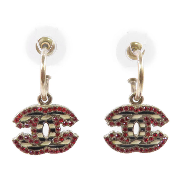 CHANEL CC Rhinestones CC Earrings 06/A Metal Red Gold Tone Color