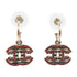CHANEL CC Rhinestones CC Earrings 06/A Metal Red Gold Tone Color