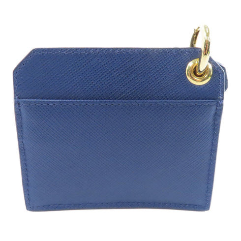 PRADA GHW Card Case Charm Saffiano Leather Blue
