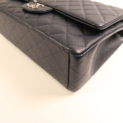 CHANEL CC SHW Maxi Classic Chain Shoulder Bag Calfskin Leather Navy