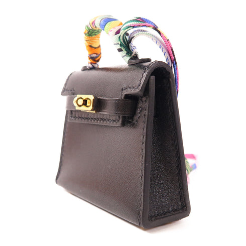 HERMES GHW Kelly Bag Charm Swift Leather Noir Black