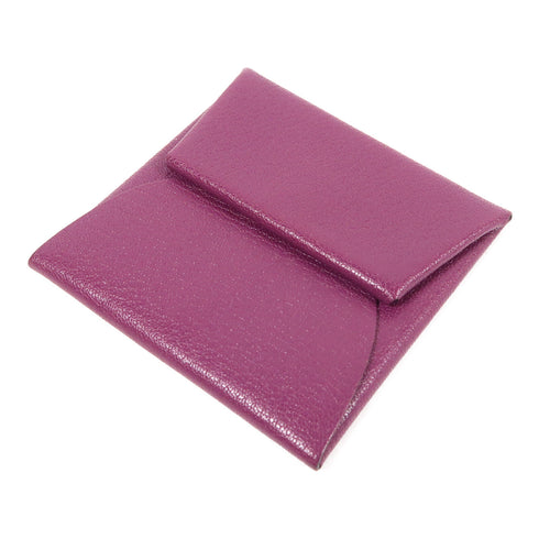 HERMES PHW Bastia Change Purse Chevre Leather Purple
