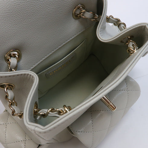 CHANEL Quilted CC Duma Backpack Rucksack Leather AS4399 Grey