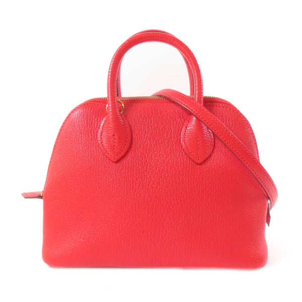 HERMES GHW Bolide Mini 2 Way Shoulder Handbag Chevre Leather Rose De Coeur/Red