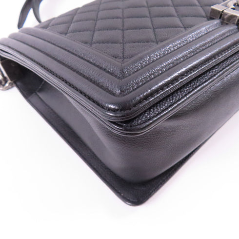 CHANEL CC SHW Boy 28 Chain Shoulder Bag Calfskin Leather Black