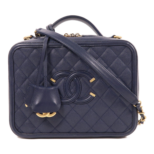 CHANEL CC GHW Vanity Bag 2 Way Shoulder Bag Calfskin Leather Navy