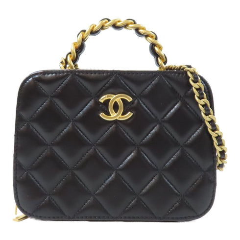 CHANEL Quilted CC GHW Vanity Case 2 Way Bag AP3246 Lambskin Leather Black