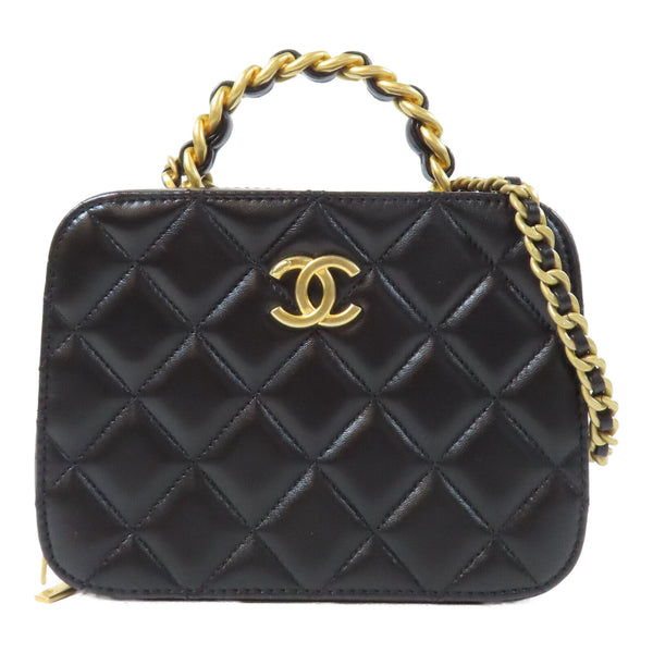 CHANEL Quilted CC GHW Vanity Case 2 Way Bag AP3246 Lambskin Leather Black