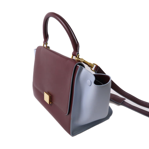 CELINE GHW 2Way Shoulder Hand Bag Calfskin Leather Red/Light Blue