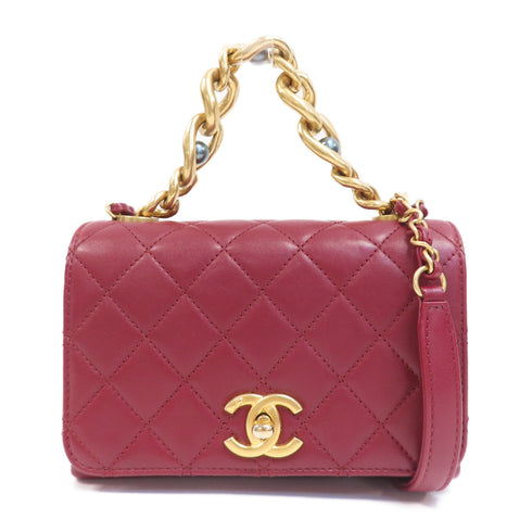 CHANEL Quilted CC GHW 2 Way Chain Shoulder Bag Calfskin Leather Red v1