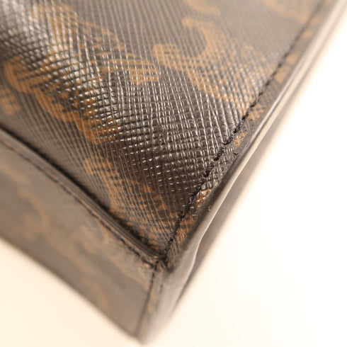 CELINE GHW Cabas Triomphe 2 Way Shoulder Bag PVC Coated Canvas Brown/White