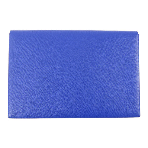 HERMES PHW Pochette Calvi MM Clutch Epsom Leather Blue