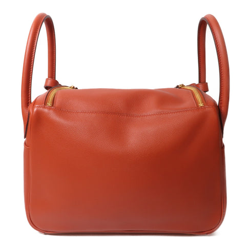 HERMES GHW Lindy 30 2Way Shoulder Hand Bag Evercolor Stamp Y Brique 36 Red