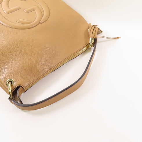 GUCCI GG GHW Soho Interlocking G 2Way Shoulder Bag 536194 Calfskin Leather Beige