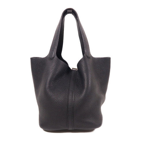 HERMES PHW Picotin MM Handbag Clemence Leather Noir