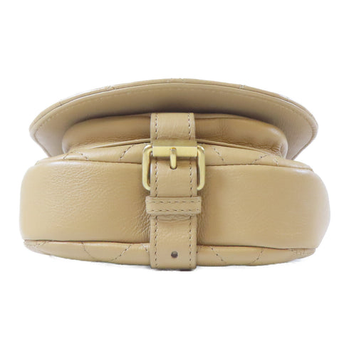 CHANEL Quilted CC GHW Saddle Flap Shoulder Bag Calfskin Leather Brown