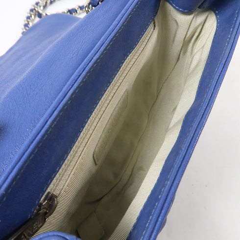CHANEL Quilted CC SHW Chain Shoulder Bag Calfskin Leather Blue v1