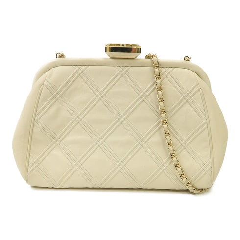 CHANEL Quilted CC GHW Clutch Bag Chain Shoulder Bag Lambskin Leather Beige