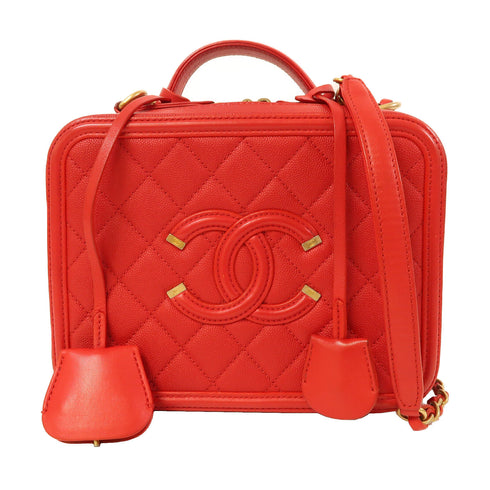 CHANEL Quilted CC GHW Vanity Case 2Way Shoulder Bag Handbag Calfskin Leather Red