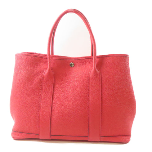 HERMES PHW Garden Party PM Tote Bag Handbag Clemence Leather Bougainvillier/Red