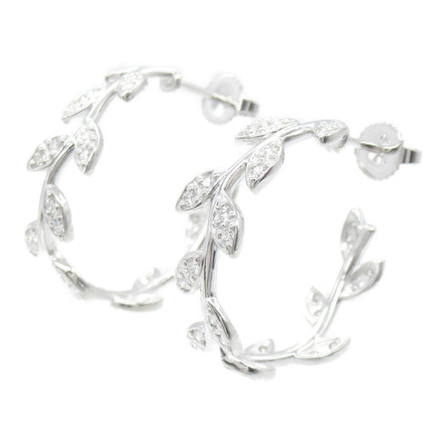 TIFFANY&CO Olive Leaf Hoop Diamond Ring Earrings 18K White Gold 7.8g