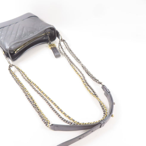 CHANEL CC Gabrielle 2 Way Chain Shoulder Crossbody Bag Calfskin Leather Gray