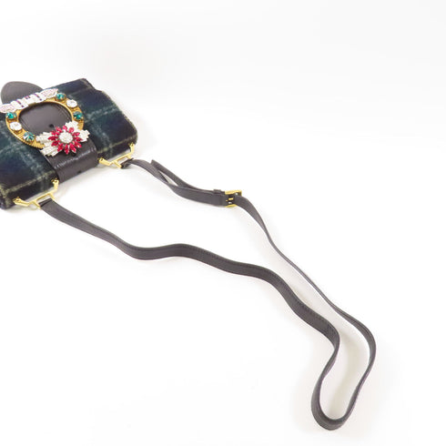 Miu Miu GHW Shoulder Crossbody Bag Wool Black Blue Green