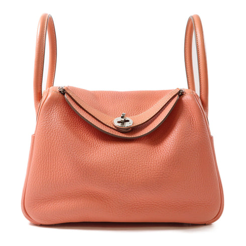 HERMES PHW Lindy 26 2 Way Bag Clemence Leather Pink Orange