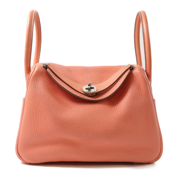 HERMES PHW Lindy 26 2 Way Bag Clemence Leather Pink Orange