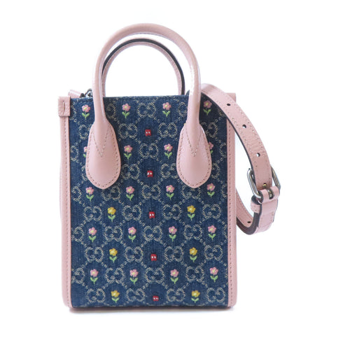 GUCCI GG SHW Ophidia 2Way Shoulder Bag 671623 Denim/Leather Blur/Pink