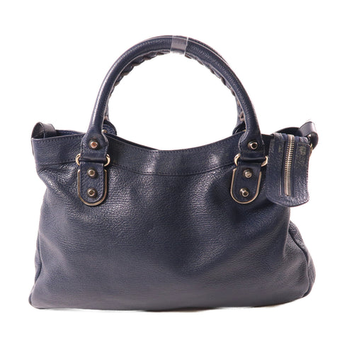BALENCIAGA SHW City 2 Way Shoulder Bag Handbag Leather Navy