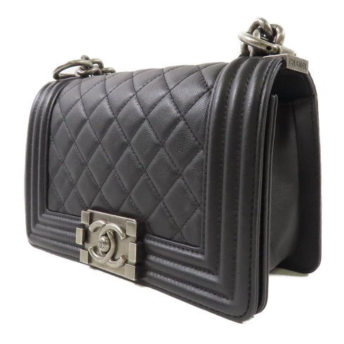 CHANEL CC Boy 20 Chain Shoulder Bag A67085 Calfskin Leather Black